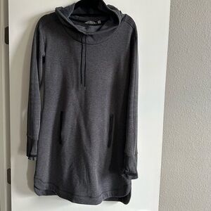 Athleta Cozy Karma Sweater Dress M medium Hoodie Cowl Neck Charcoal Gray